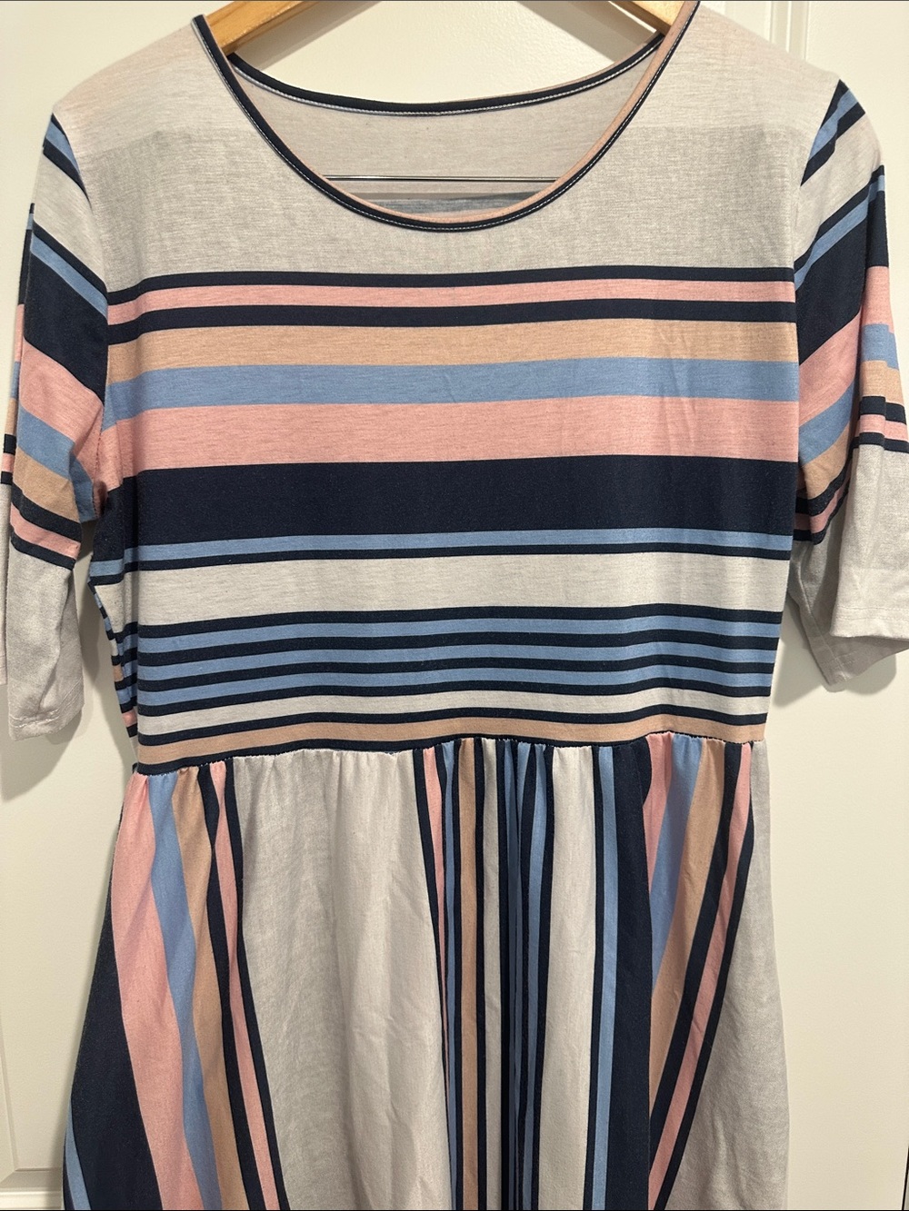 Striped Midi Dress in Navy, Pink & Gray - Picture 2 of 2